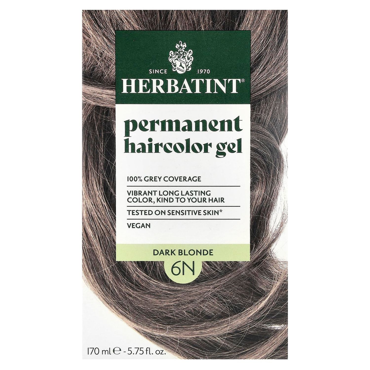 Herbatint Permanent Haircolor Gel, 6N Dark Blonde, Alcohol Free, Vegan, 100% Grey Coverage - 4.56 oz