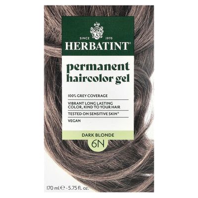 Herbatint Permanent Haircolor Gel, 6N Dark Blonde, Alcohol Free, Vegan, 100% Grey Coverage - 4.56 oz