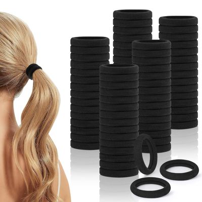 100Pcs Hair Ties, Seamless Hair Ties for Thick Thin Hair, High Elastic Hair Ties for Curly Hair, 2.36 inch Ponytail Holders, No Damage Hair Accessories?Black?