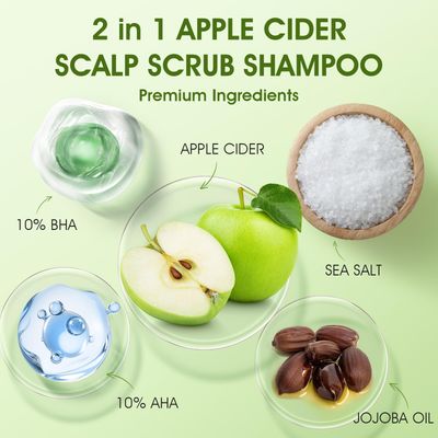 VOERUY Apple Cider Scalp Exfoliator Scrub Shampoo, 2-in-1 Scalp Treatment with Sea Salt, Hair Treatment to Clarify and Remove Build up with Silicone Scalp Massager, 10.6oz/300g