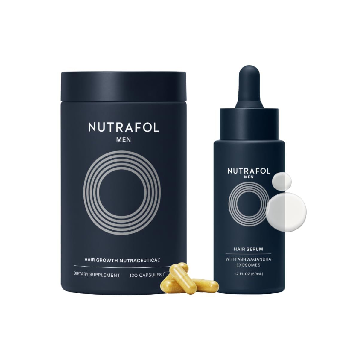 Nutrafol Men&#39;s Hair Growth Supplement and Hair Serum, Clinically Tested for Visible Thickness and Strength - 1 Month Supply, 1.7 Fl Oz Bottle