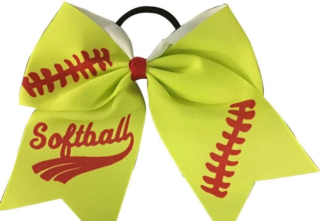 Infinity Collection Softball Hair Bow - 6.5&quot; Cheer Bow Hair Accessory - Perfect Softball Player Gift - Red Stitch
