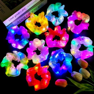 10 Pcs Light up Scrunchies for Women, Glow in the Dark Hair Accessories, 3 LED Light Modes Scrunchy, Colorful Party Supplies for Glow Rave Neon Festival Sleepover Bachelorette Party