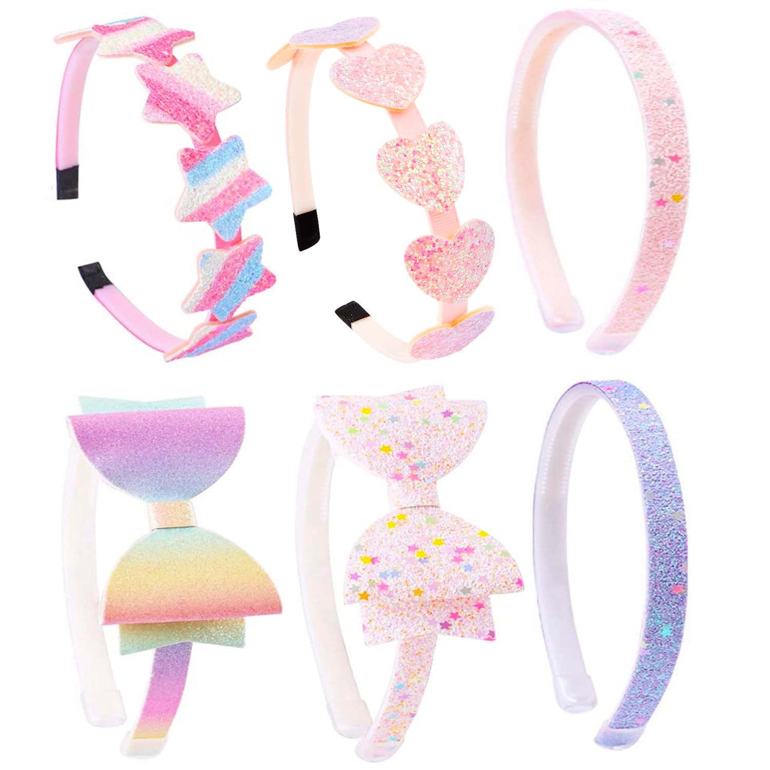 ARBEYOOU Girls Headbands 6 Pack Headbands for Girls Toddler Headband Pink Hair Bands for Ages 4-12 Little Girl Cute Bow Heart Head Band Hair Accessories for Girls Gifts for Teen Girls Trendy Stuff