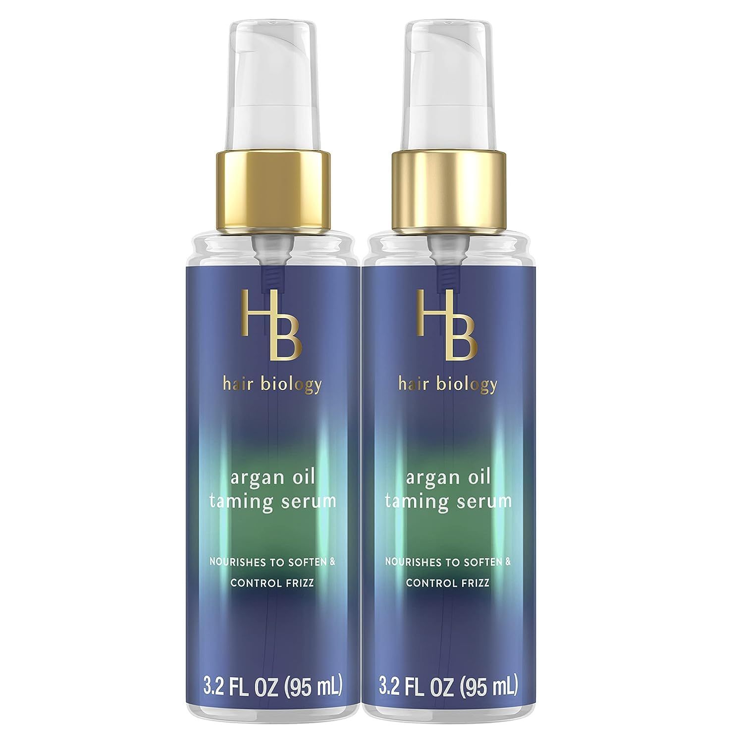 Hair Biology Argan Oil Taming Serum, Twin Pack, 3.2 Fl Oz Each - Hair Serum Nourishes to Soften &amp; Control Frizz. Infused with Biotin - Dry Hair Treatment, Safe for Color Treated Hair