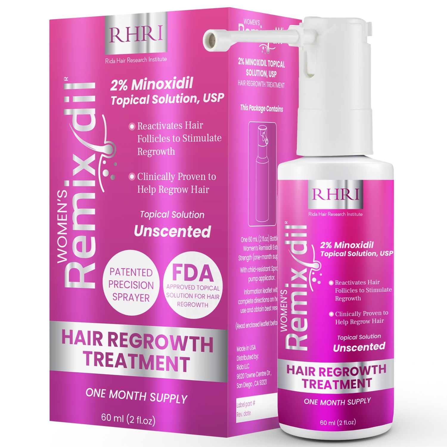 2% Minoxidil for Women Hair Regrowth Spray- Minoxidil Thicker &amp; Fuller Topical Solution for Hair Loss Treatment, Follicle Reactivation, Clinically Proven Formula - 60 ml