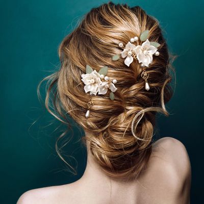 HINZIC 5PCS Camellia Flower Tassels Hairpin, Crystal Rhinestone Pearl Hair Clips Headpiece Retro Chinese Hanfu Wedding Brides Hair Accessories Korean Jewelry for Women Girls Updo Long Hair