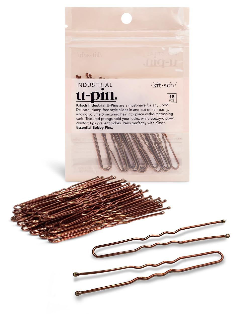 Kitsch U Shaped Hair Pins for Girls, Teens &amp; Women | Hairpin Perfect for Updos, Ballet Buns &amp; Wig Styling - 3 Inches &amp; 2.5 Inches, Brown, 18Pcs