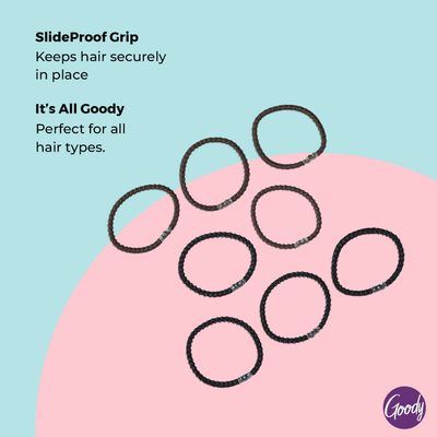 Goody Nonslip Womens Elastic Hair Tie - 8 Count, Black - 4MM For Medium Hair- Ouchless Hair Accessories For Women Perfect For Long Lasting Braids, Ponytails And More - Pain-Free