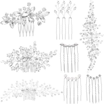44 Pieces Wedding Hair Accessories - Faux Pearl, Crystal, Rhinestone Hair Combs, Clips and Floral Pieces for Bride and Bridesmaid (Elegant Style)