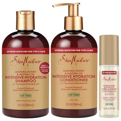 Shea Moisture Shampoo &amp; Conditioner Set + Ultra Moisture &amp; Nourish Oil Gift Set -?Manuka Honey &amp; Mafura Oil Treatment for Dry, Damaged Hair (3 Piece Set)