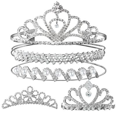 Teenitor Crown,Tiara Crown, Princess Crown Headband, 5pcs Tiaras for Women, Crowns for Women, Silver Tiara for Little Girls Rhinestone Headbands for Women Wedding Headband Crowns Party Silver Crown