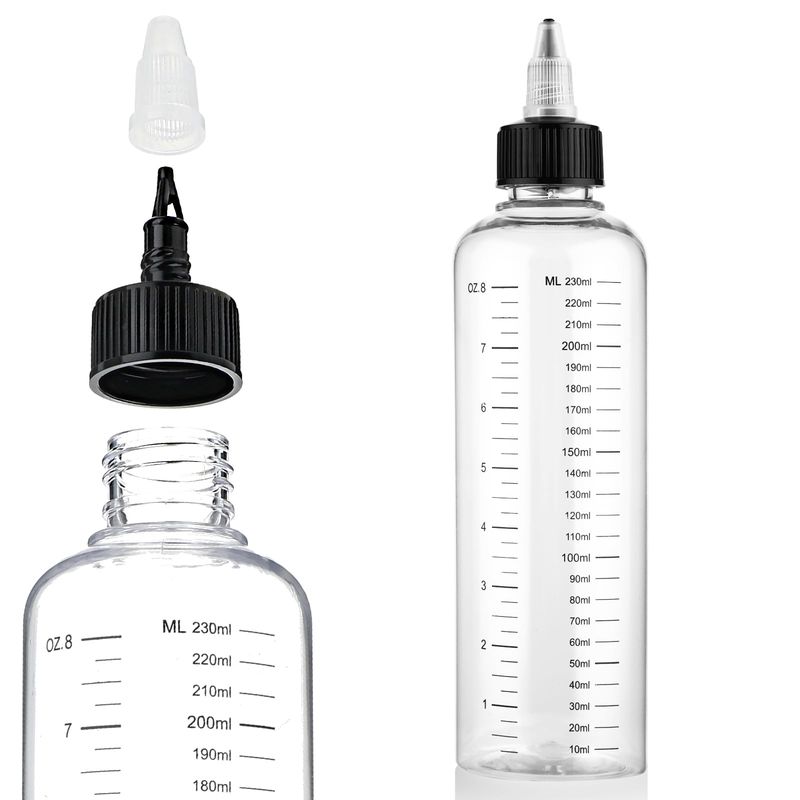 COMNICO 2 Pack Applicator Bottle for Hair 8.5oz Soft Squeeze Empty Oil Dispenser Hair Color Applicator Root Hair Dye PET Plastic Refillable Bottles for Salon Sylist with Graduated Scale and Twist Top