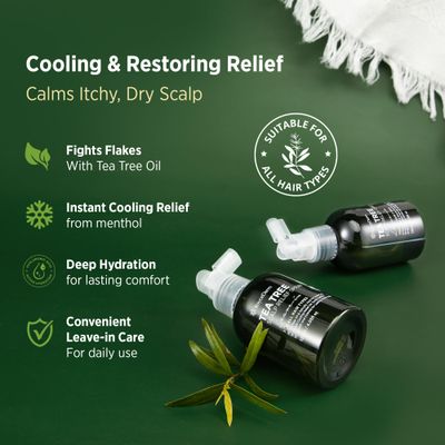 RoyceDerm Tea Tree Scalp Relief Spray: Leave-In Scalp Care for Dry, Flaky, and Itchy Scalp - Tea Tree Oil Formula for Comfort, Hydration, and Balance - Conditioning Support for Women &amp; Men