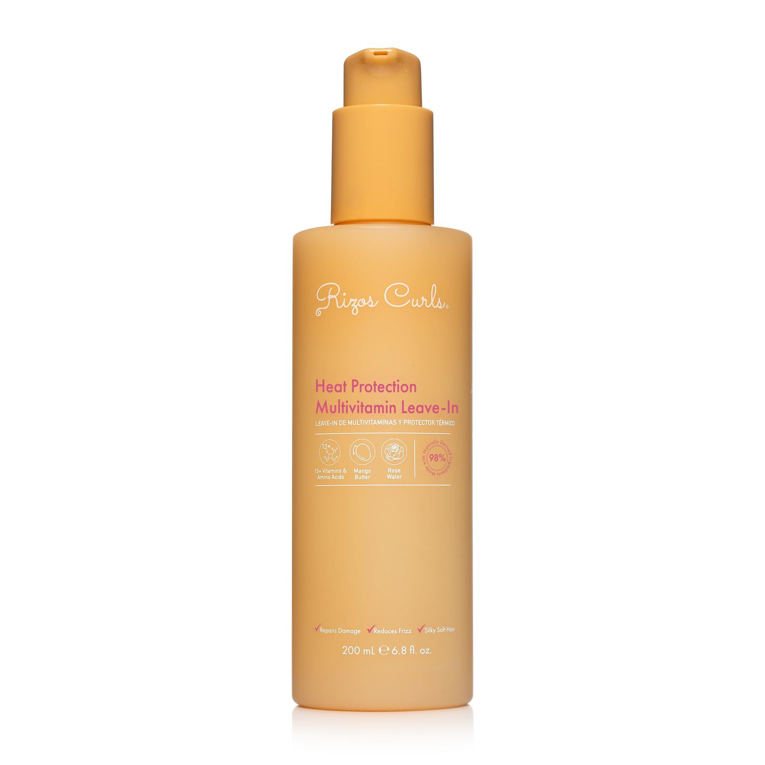 Rizos Curls Heat Protection Multivitamin Leave-In, Protects Up to 450F, Reduces Frizz, Repairs Hair with Vitamins &amp; Amino Acids, Adds Natural Shine