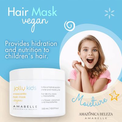 AMAZNICA BELEZA AMABELLE Hair Mask Jolly Kids |Vegan | Moisturizes and Nourishes | For All Hair Types, Curly, Straight | Promotes Healthy Growth | Mascarilla para Nios |10 Oz