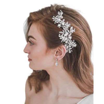 Evild Rhinestone Wedding Hair Comb Leaf Bead Headpieces Clip Crystal Bridal Headdress Flower Accessories for Brides and Bridesmaids (Silver)