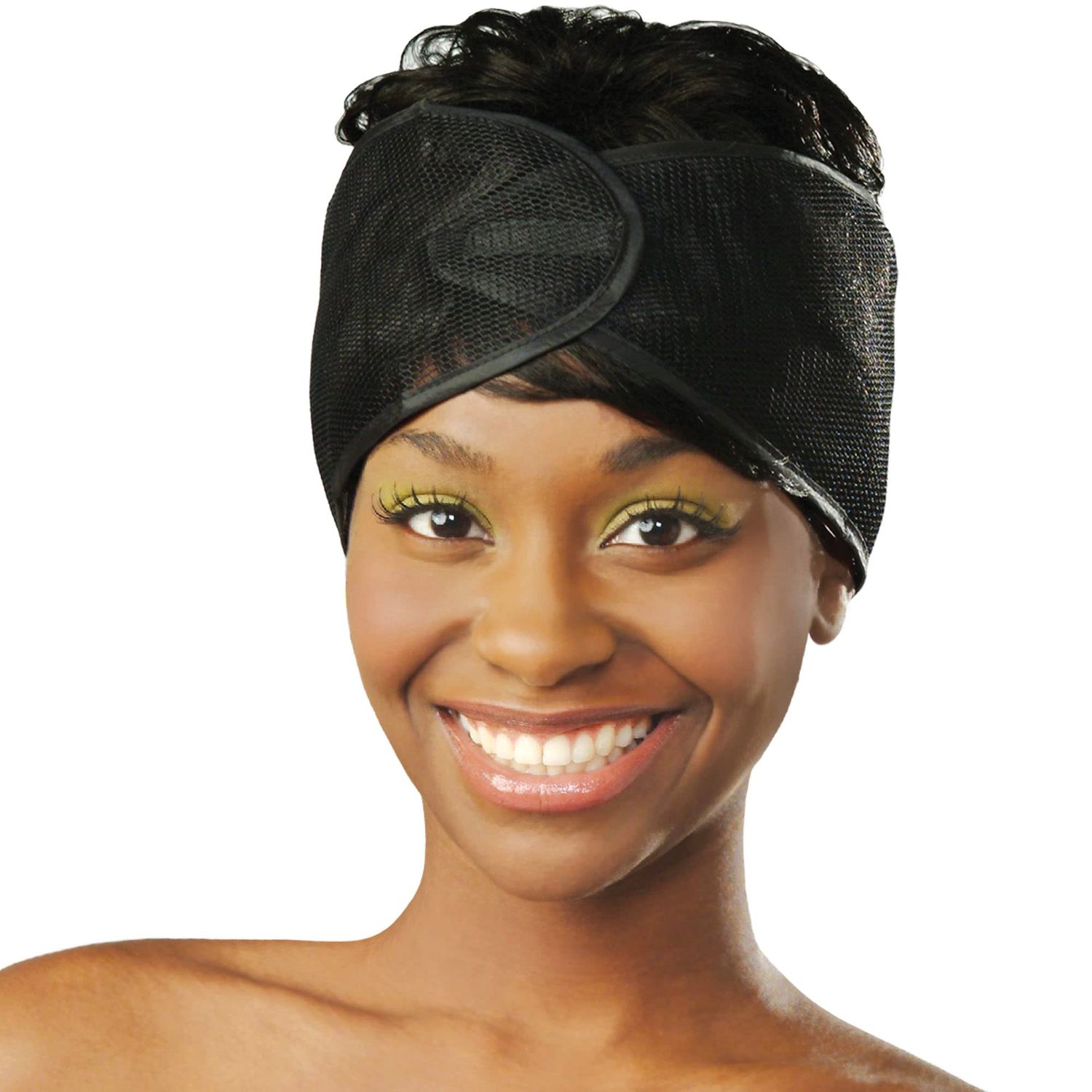 DONNA Mesh Wrap 1pc HEADBAND, Silk Wraps, Mesh Wrap for Womens Hair, Face Wash, Makeup Hair Accessories Headbands- Hook and loop fastener BLACK Color, 1PC