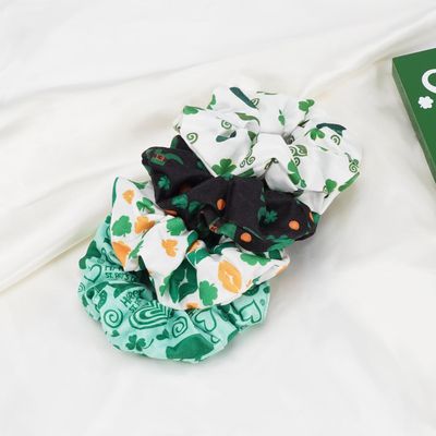 Jocbean St Patrick's Day Hair Scrunchies for Women Irish Green Shamrock Ponytail Holders Hair Accessories