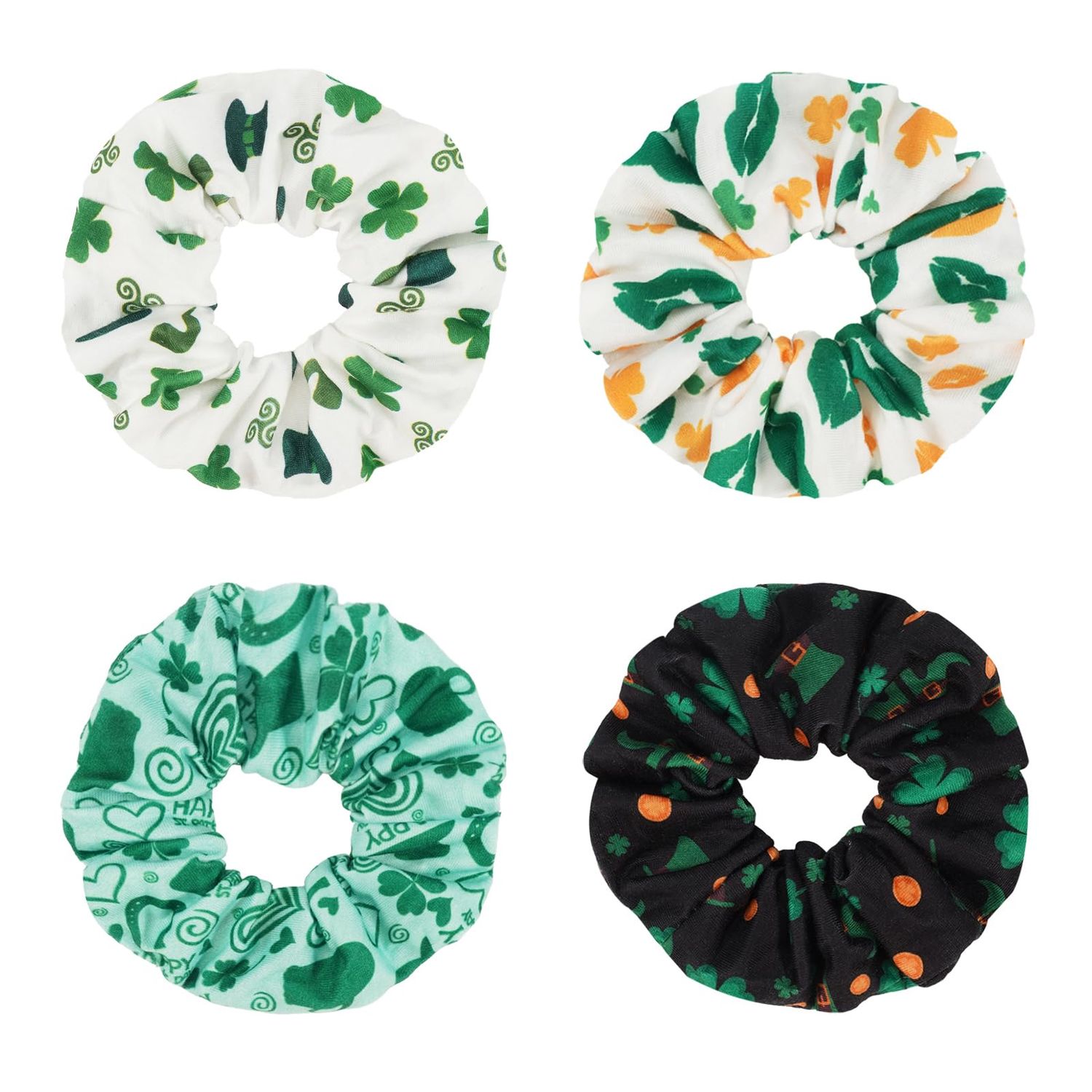 Jocbean St Patrick&#39;s Day Hair Scrunchies for Women Irish Green Shamrock Ponytail Holders Hair Accessories