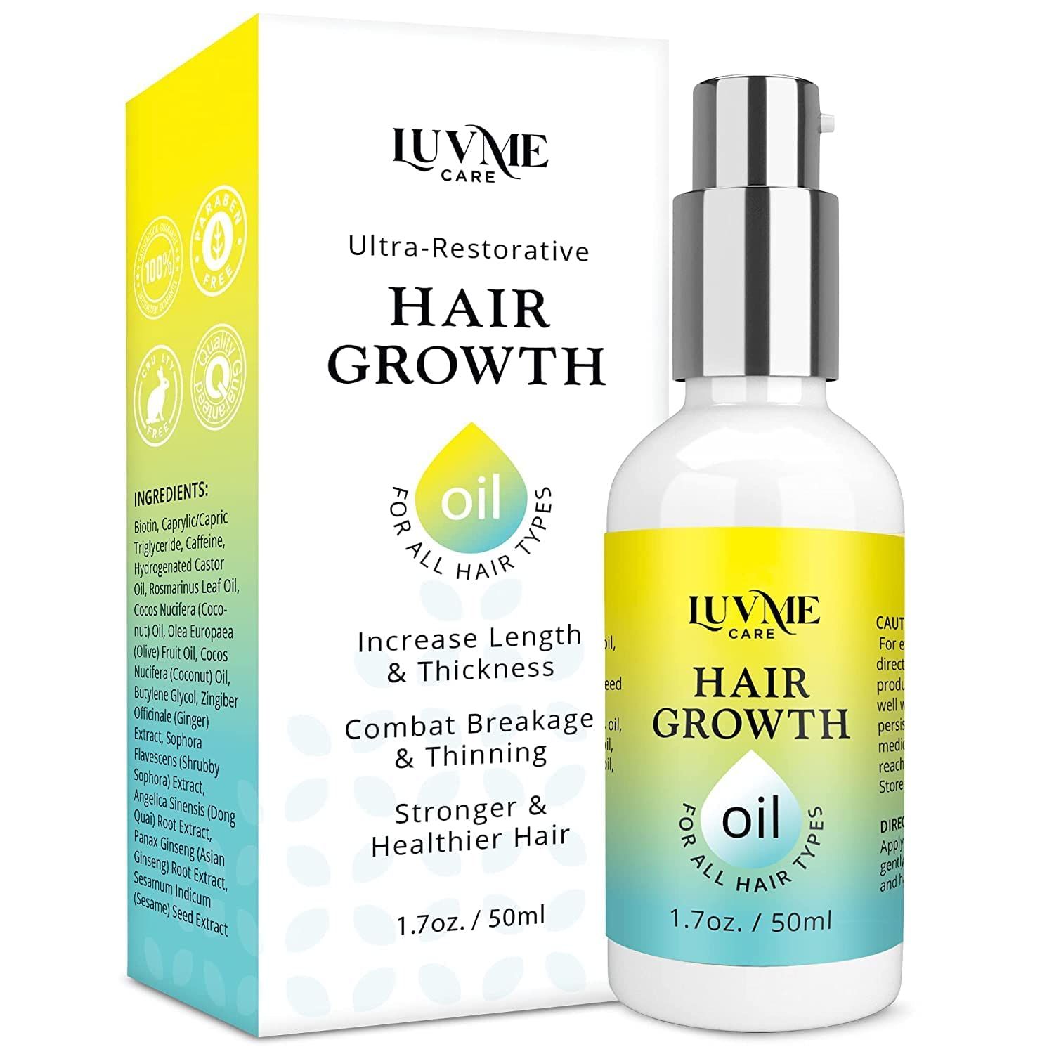 Luv Me Care Biotin Hair Growth Oil Hair Growth Serum for Thicker Longer Fuller Healthier Hair, Prevent Hair Loss &amp; Thinning, All Natural Vitamin Rich Treatment, Women &amp; Men, All Hair Types 1.7 oz