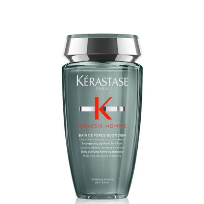 KRASTASE Men&#39;sGenesis Homme Bain De force Shampoo, Deep Cleansing, Cooling, Strengthening &amp; Hydrating for Scalp, Hair &amp; Beard for Weakened Hair, 8.5 Fl Oz