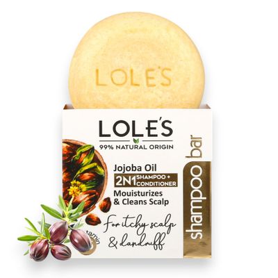 LOLE&#39;S Shampoo Bar and Conditioner 2in1 with Jojoba Oil for Itchy Scalp &amp; Dandruff, Moisturizes &amp; Cleans Scalp, Travel Shampoo, Silicone Free, 3.5Oz