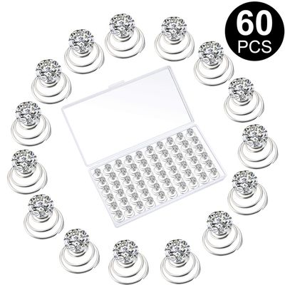 60 Pieces Rhinestone Crystal Twisters Set Spiral Hair Pin Silver Coil for Wedding, Bridal, Prom, Party and Special Occasion with Clear Container