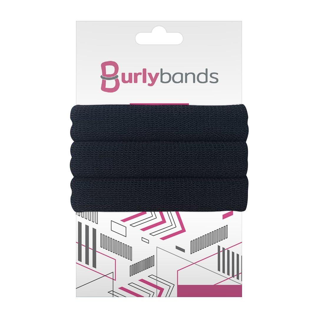 Burlybands Large Hair Ties for Thick, Heavy or Curly Hair - Non-Slip, Non-Damage, Seamless Women&#39;s Ponytail Scrunchies - Black, 3 Pcs