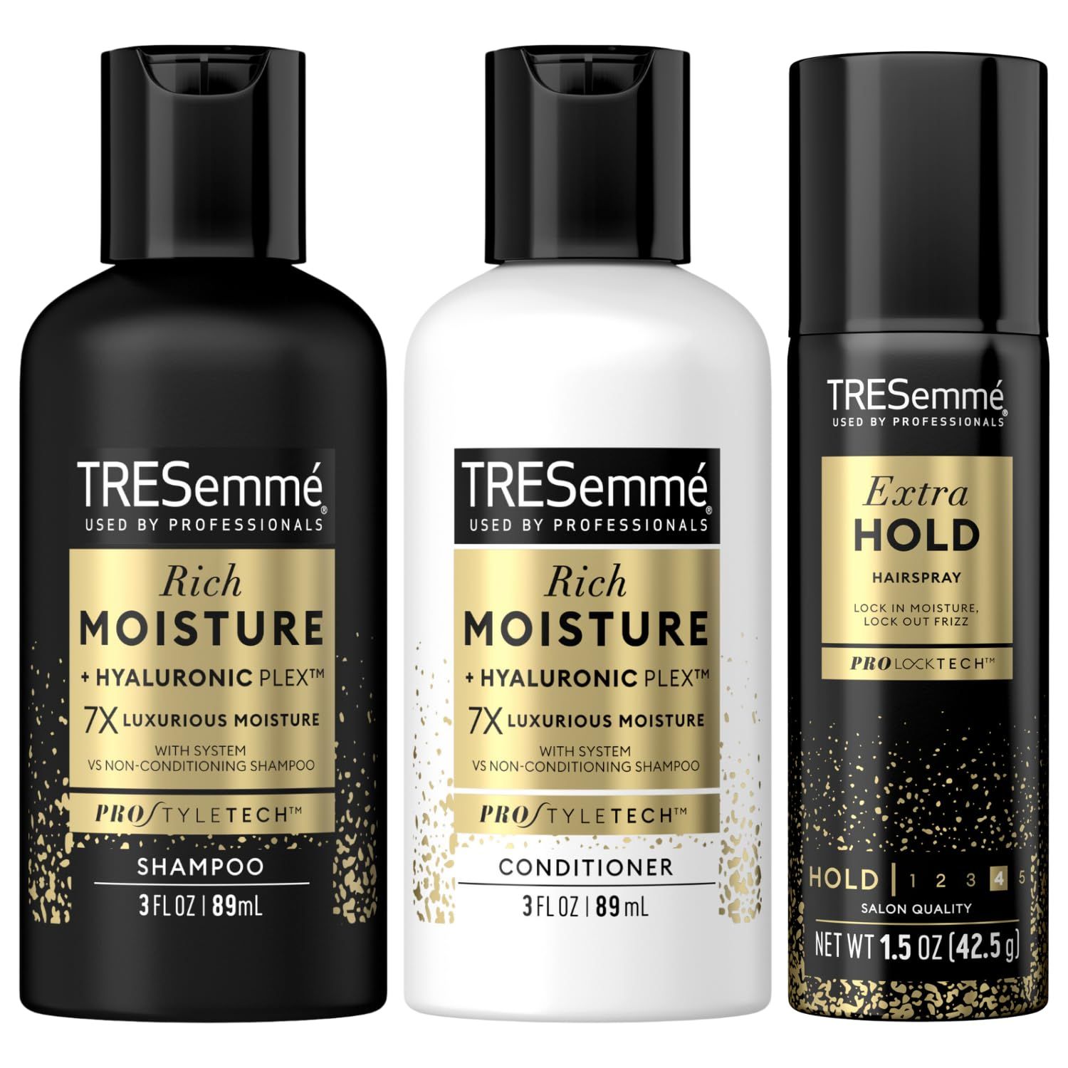 TRESemme Hair Care Travel Set - Rich Moisture Shampoo &amp; Conditioner + Extra Hold Hairspray (3 Piece Set)