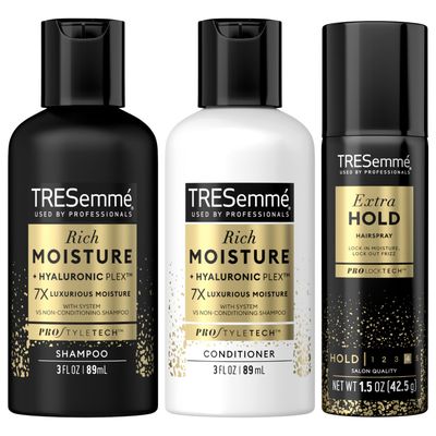 TRESemme Hair Care Travel Set - Rich Moisture Shampoo &amp; Conditioner + Extra Hold Hairspray (3 Piece Set)