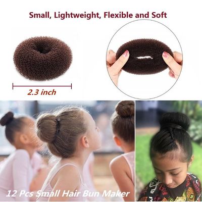 SQULIGT Hair Donut Set - 12 Pcs Crown Shapers for Short and Thin Hair, Kids Girls Women (Size S/ 2.3 Inch, Dark Brown)