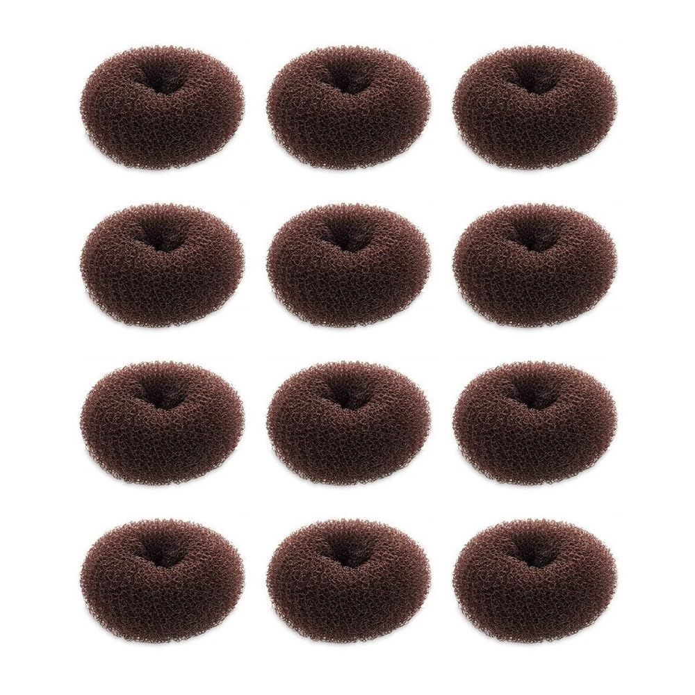 SQULIGT Hair Donut Set - 12 Pcs Crown Shapers for Short and Thin Hair, Kids Girls Women (Size S/ 2.3 Inch, Dark Brown)
