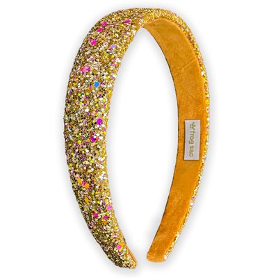 FROG SAC Glitter Headbands for Girls, Gold, Hair Accessories for Little Girl, Sparkly Wide Yellow Hair Band for Kids, Cute Alice Headband for Toddler Children, Thick Sparkle Bling Hairband