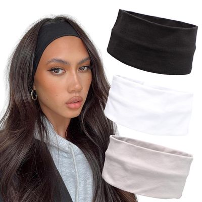 Headbands for Women 3PCS Non Slip Sports Headband Soft Cotton Stretchy Headbands Hair Accessories