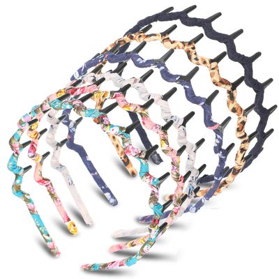 6 Pieces Zigzag Headbands for Women Shark Tooth Comb Hairbands Wrapped Cloth Hairbands Wave Shape Plastic Hair Band Hair Accessory(Chic Pattern)