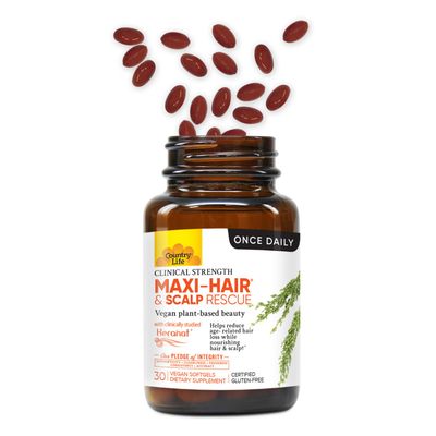 Country Life Maxi-Hair &amp; Scalp Rescue, Clinical Strength Plant-Based Beauty, 30 Softgels, Gluten Free