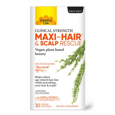 Country Life Maxi-Hair &amp; Scalp Rescue, Clinical Strength Plant-Based Beauty, 30 Softgels, Gluten Free
