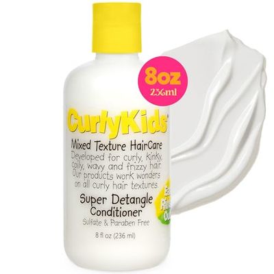 CurlyKids Super Hair Detangler Conditioner | Kids Hair Conditioner for Curly, Kinky &amp; Wavy Hair | Sulfate &amp; Paraben-Free Hair Care Formula - 8oz