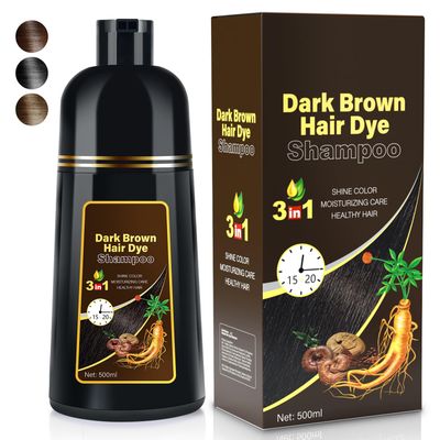 JIESSIA Dark Brown Hair Dye Shampoo 3 IN 1, 16.9 Fl Oz, Natural Herbal Plant Semi Permanent Covers All Gray Hair Treated for Women &amp; Men
