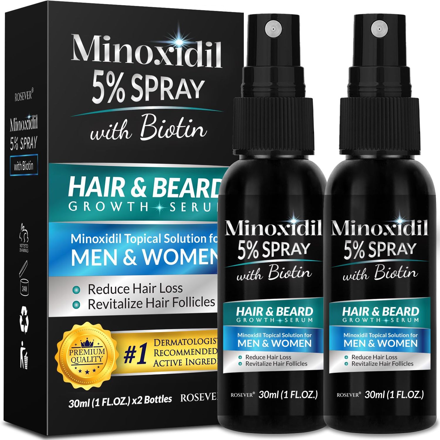 5% Minoxidil for Men Hair, Minoxidil for Women Hair Growth, Minoxidil 5 Percent Hair Regrowth for Men, Minoxidil Spray for Hair and Beard Growth 2PCS