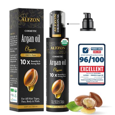 PREMIUM Moroccan Argan Oil 100% Pure - USDA Organic, Cold Pressed | Large 3.38 oz For Hair Treatment &amp; Growth Dry, Oily, Damaged Curly &amp; Frizzy, Skin, Face, Body &amp; Beard | Anti-Aging | Additive Free