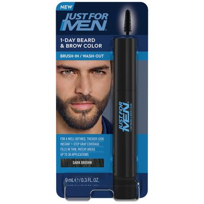Just for Men 1-Day Beard &amp; Brow Color, Temporary Color for Beard and Eyebrows, For a Fuller, Well-Defined Look, Up to 30 Applications, Dark Brown