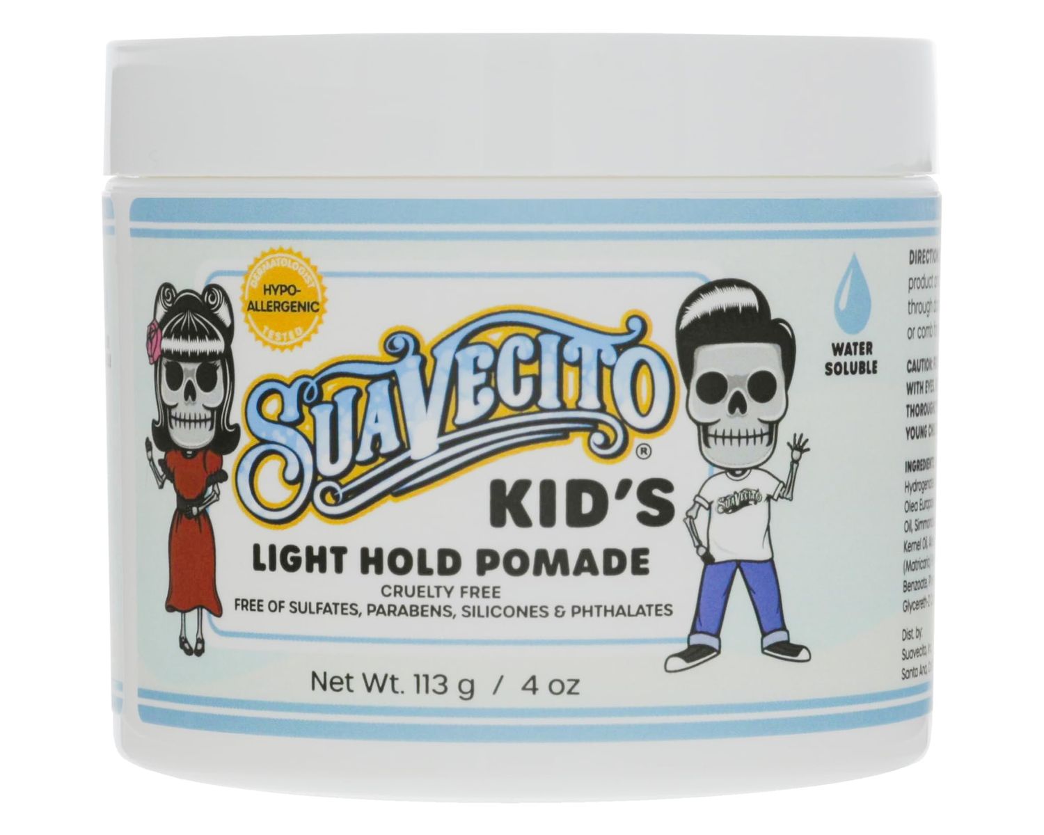 Suavecito Kid&#39;s Pomade Calming Chamomile Scent Light Hold 4 oz. - Water Based Flake Free Hair Gel - Dermatologist-Tested, Hypoallergenic Formula - Free of Sulfates, Parabens, and Phthalates