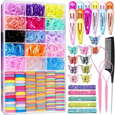 Teenitor Hair Accessories for Girls, Colorful Elastic Hair Ties Set with Hair Clips, Glitter Bobby Pins and Butterfly Hair Clips, Small Hair Ties for Toddler, Baby, Kids