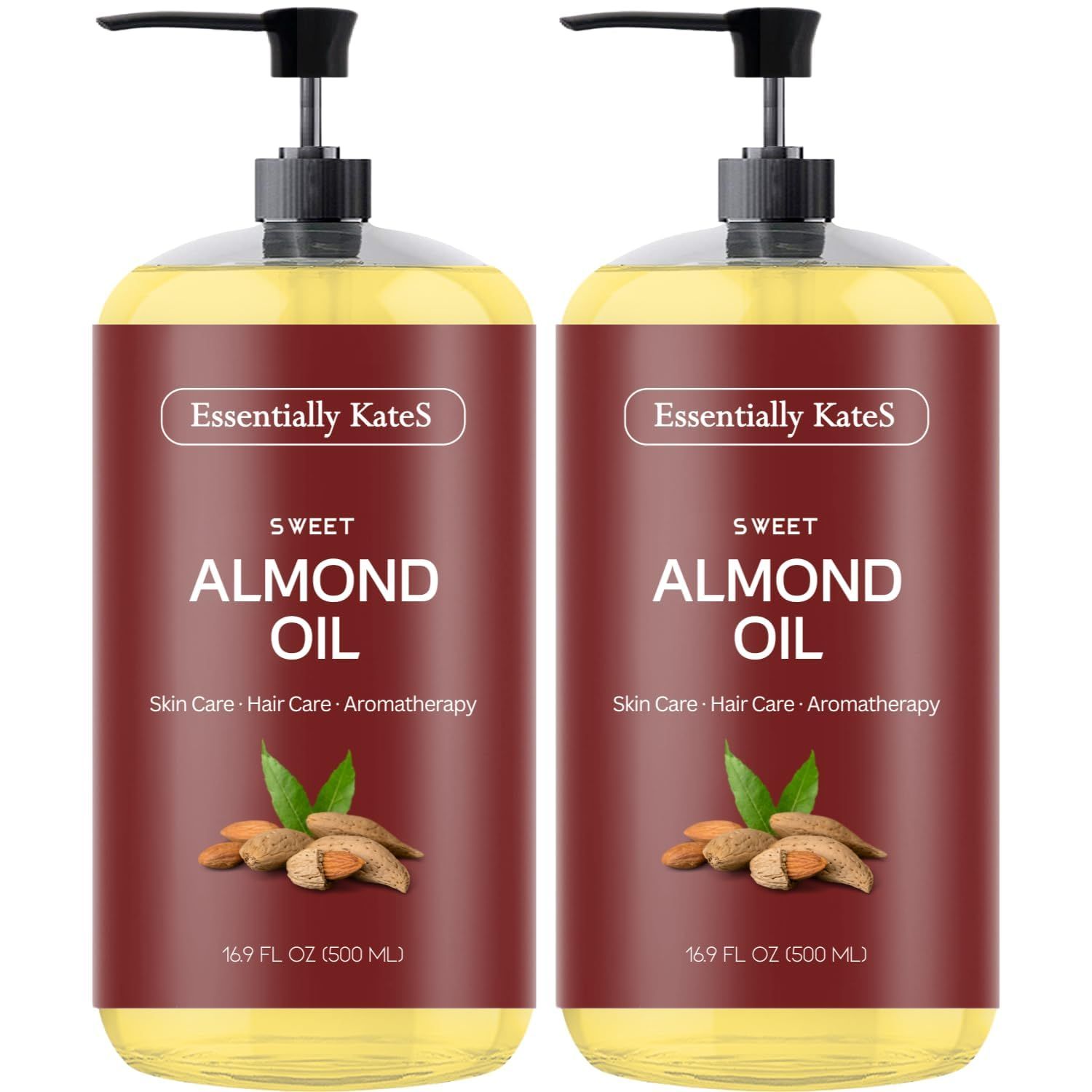 Sweet Almond Oil 33.8 Fl Oz - Pack of 2 x 16.9 Fl Oz - 100% Pure, Natural &amp; Cold Pressed - Conditioning, Moisturizing &amp; Nourishing - No Greasy Feel - A Natural VIT. E Source
