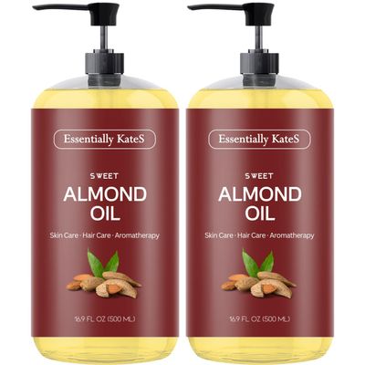 Sweet Almond Oil 33.8 Fl Oz - Pack of 2 x 16.9 Fl Oz - 100% Pure, Natural &amp; Cold Pressed - Conditioning, Moisturizing &amp; Nourishing - No Greasy Feel - A Natural VIT. E Source