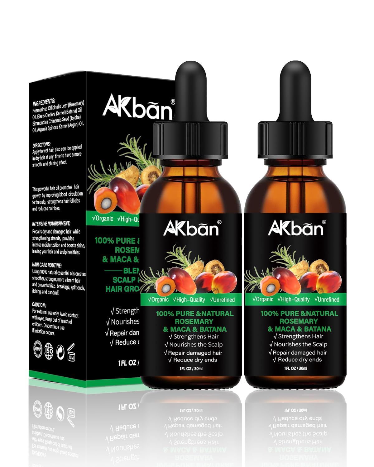 Batana Oil for Hair Growth, with Rosemary Oil Maca Argan Jojoba Oil, Promotes Hair Thickness, Nourish Scalp and Hair for All Hair Tapes | Glass Bottle with Dropper | 1fl oz + 1 fl oz