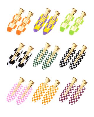 DF DUALFERV Hair Clip (No Crease), 18 Pcs Checkerboard No Bend Hair Clips, Acrylic Resin Styling Makeup Creaseless Hair Clips, Flat Hair Clips for Women Girls