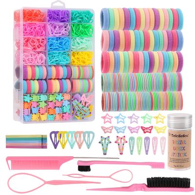 Hair Accessories for Girls, 1350P Colorful Hair Ties Set with 72P Hair Clips, Bobby Pins for Toddlers, Hair Wax Stick, Butterfly Hair Clips for Kids, Hair Barrettes with Hair Comb Set &amp; Organizer Box